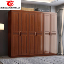 Chinese solid wood wardrobe bedroom four or five six doors walnut door double door wooden wardrobe light luxury home integrated wardrobe