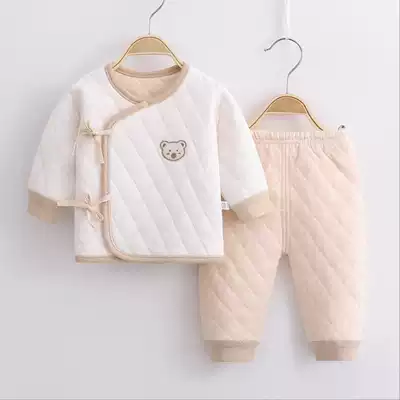Newborn monk clothing cotton warm cotton cotton spring and autumn newborn children's clothing split color cotton baby underwear set