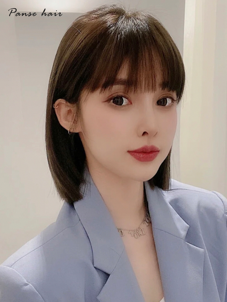 Wig women's short hair fashion clavicle hair Full head cover type real hair Natural real hair First love BOBO head long hair