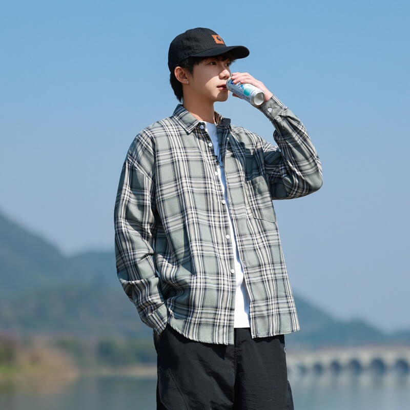 Spring and Autumn Hong Kong Style 2025 Plaid Shirt Men's Long Sleeve Korean Style Loose Jacket Casual Student Couple Trendy Shirt