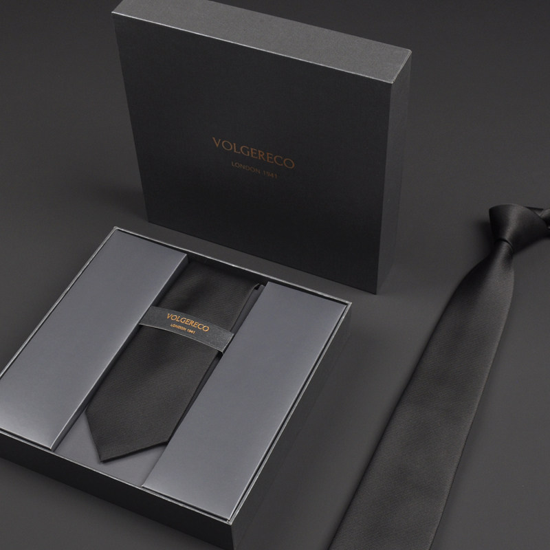 British Vg Men's Casual Business Tie, High-End Formal Wear, No-Tying Lazy Style, Gift Box, Pure Black, Versatile, 7cm