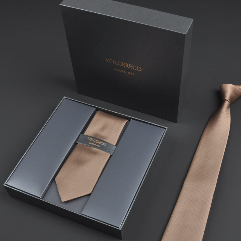 British Volgereco Men's Business Tie Formal Narrow Tie No Need to Tie by Hand Wedding Groom Gift Box Gold 7cm