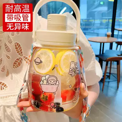 Summer large-capacity water cup female high temperature cute cartoon portable sports kettle high color Net red belly Cup