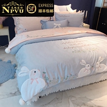High-end Princess Wind Four Pieces Of Pure Cotton 100 Full Cotton Girl Hearts Girl Cute Quilts Bed Linen Children Bed Accessories