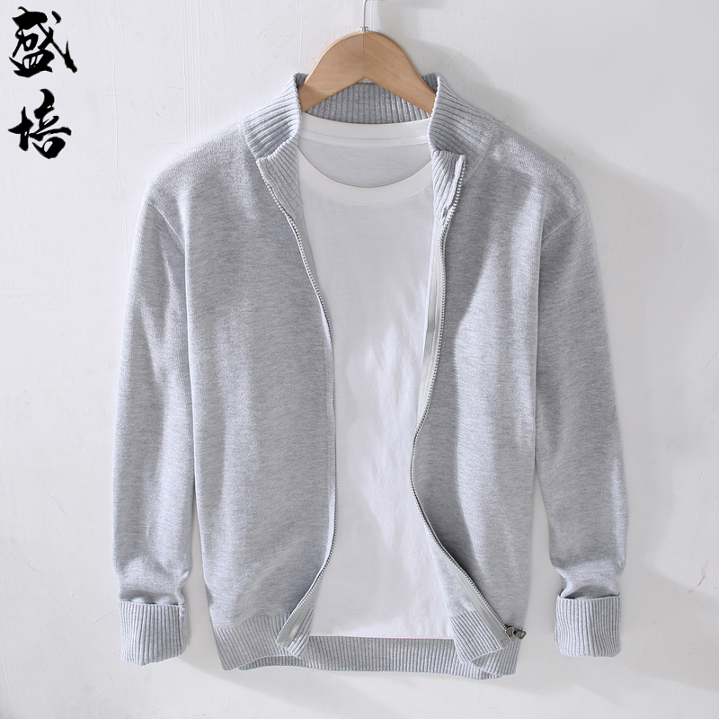 Cotton Cardigan Sweater Men's Jacket Business Casual Pure Cotton Knitwear Men's Zipper Sweater Spring and Autumn Thin Jacket Men