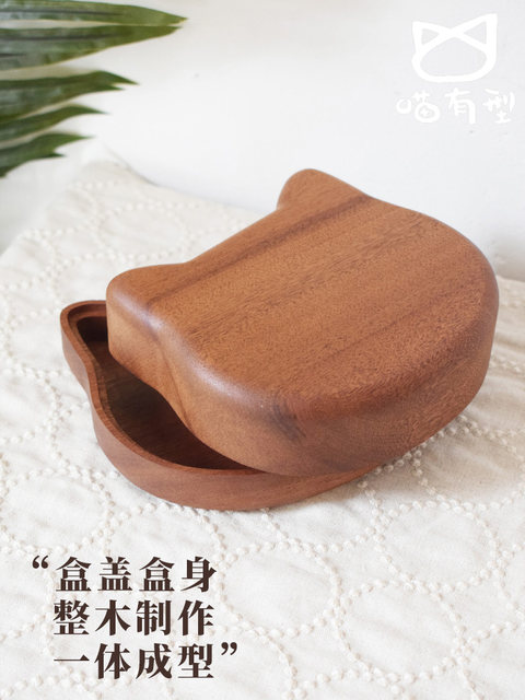 Stuffed autumn x meow stylish cat wooden box cute girl love bento box Japanese style dessert nut storage box