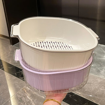 Double-layer vegetable wash basin drain basket for household use