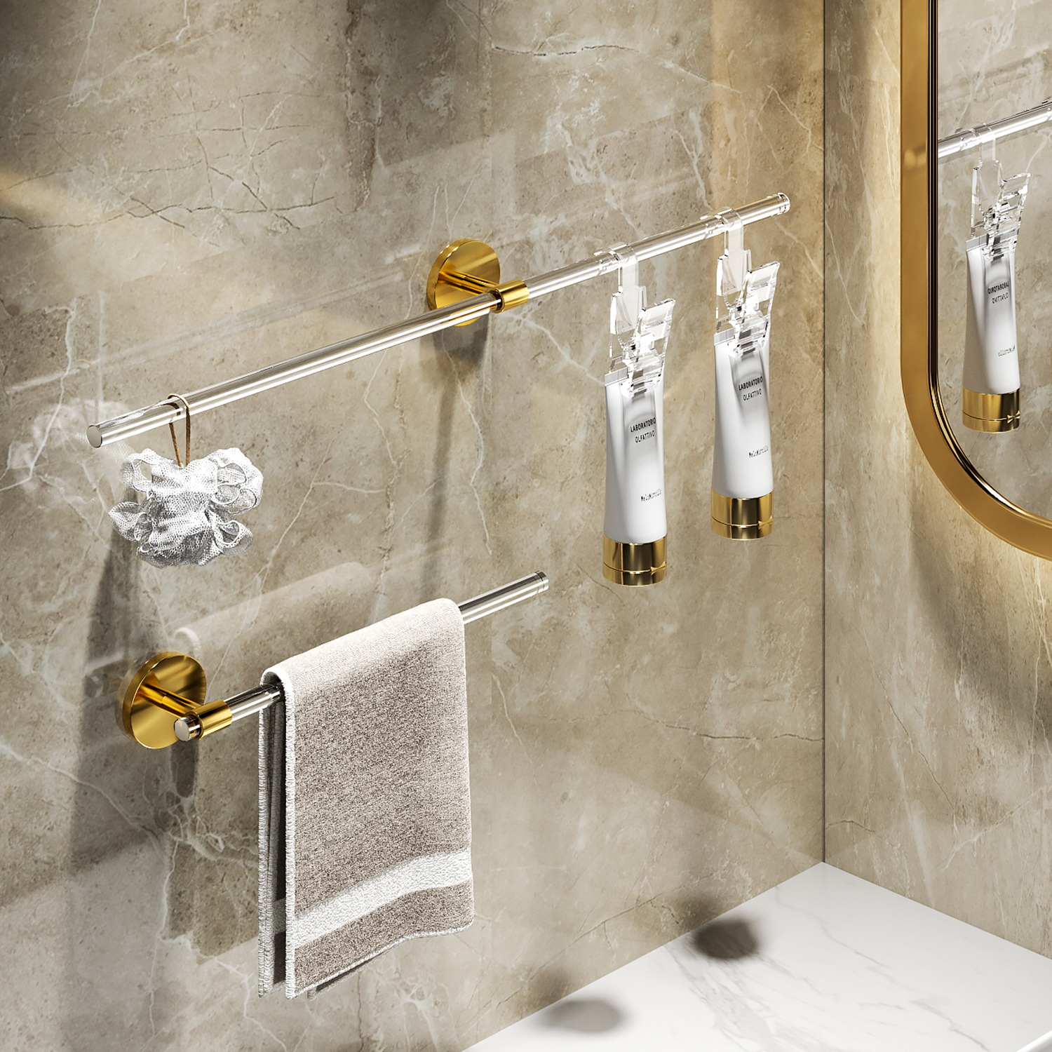 Light luxury towel rack toilet without punching towel rack Bathroom toilet simple transparent single rod shelf hanging rod