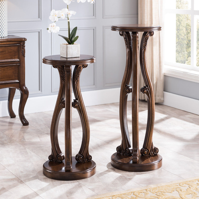 American-style all-solid wood flower stand round flower bonsai stand living room floor-to-ceiling flower shelf indoor balcony green Luo flower pot stand