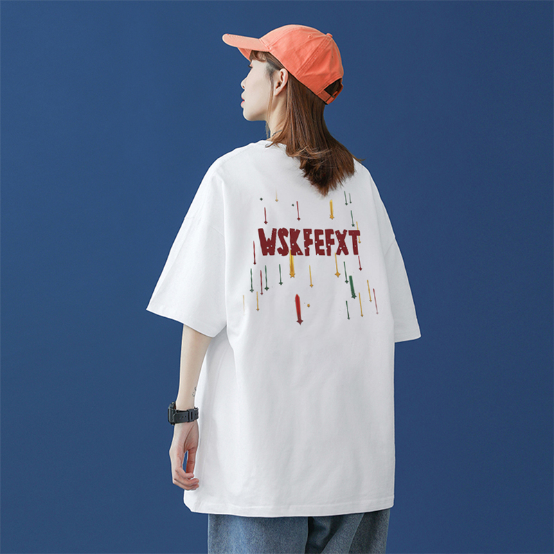Cp National Fashion Brand Couple's Spring and Summer Design Pure Cotton Short-Sleeve T-Shirt for Women, Loose and Versatile Mid-Length Casual Top