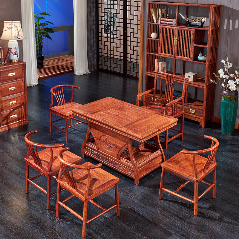 Daxiang House Mahogany Yuanbao tea table new doorless hedgehog red sandalwood tea table tea table and chair combination