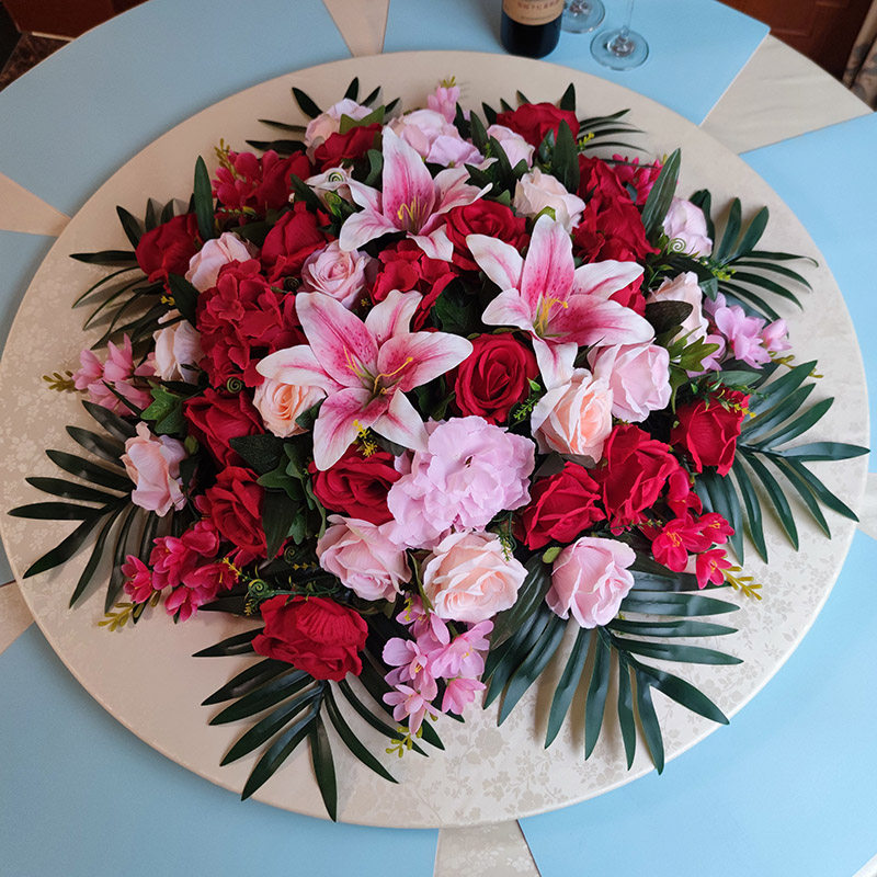 Large round table flower middle flower table flower simulation flower hotel hotel box electric turntable flower fake flower flower arrangement