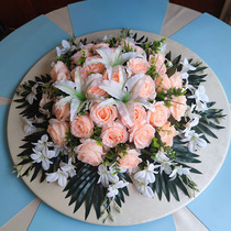 Light luxury hotel table flower electric turntable middle simulation flower decoration flower hotel large round table flower round flower
