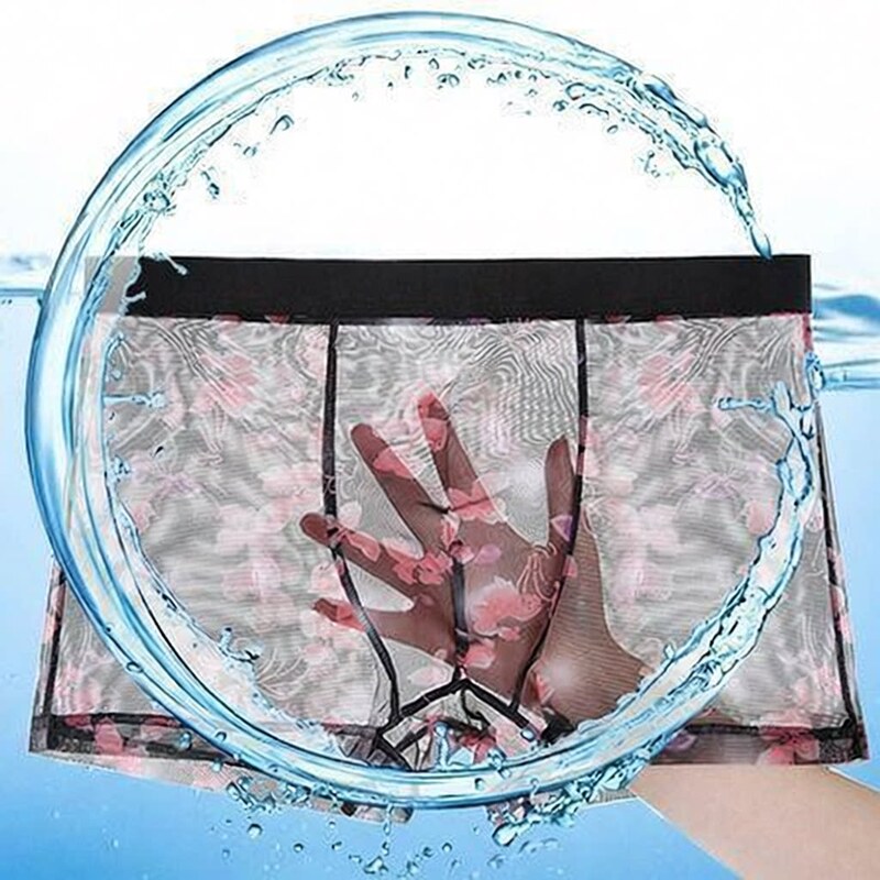 Mesh Ice Silk Underwear for Men, Thin and Transparent, Extra Large Size, Breathable and Sexy Boxer Briefs