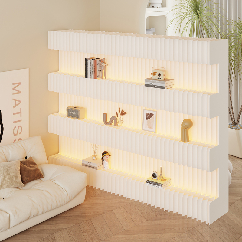 Modern Simple White Screen Partition Office Movable Folding Multi-Layer Storage Background Wall