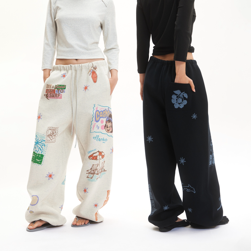 Cashhooked Cloth 26Ss Two-Tone Air Layer Comfortable Hand-Painted Graffiti Colorful Trendy Printed Pants