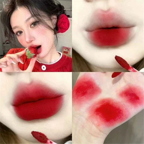 Красная помада, блеск для губ, полупрозрачная растушевка, не выцветает