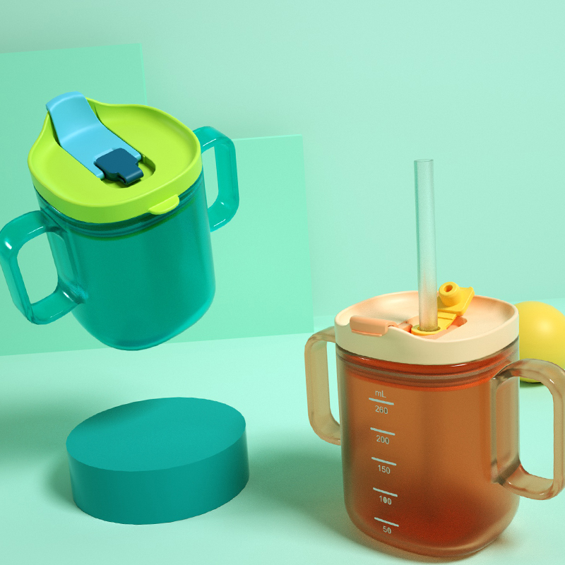 Children's milk cup drinking water cup water cup with scale anti-fall drinking milk cup 1-3 years old two 2 household baby straw cups