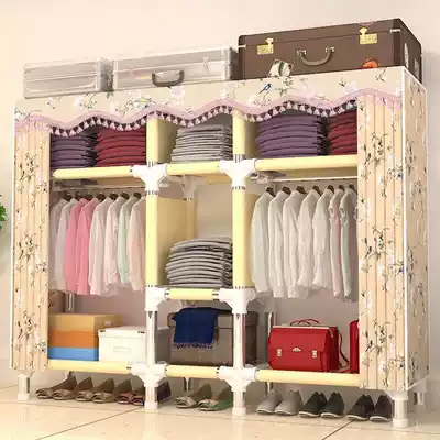 Simple wardrobe cloth wardrobe steel pipe bold reinforcement non-solid wood large double single cloth wardrobe storage shelf wardrobe