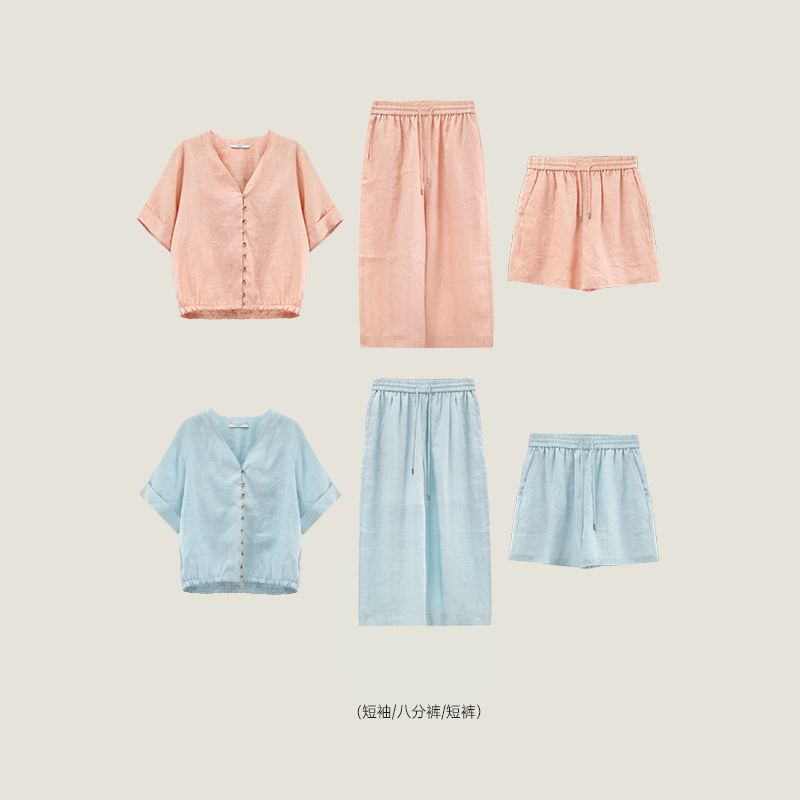 "Wind Rising in Summer" European Imported 100% Linen Relaxed Vacation Style Light and Breathable Textured Set "Wind Rising in Summer" European Imported 100% Linen Relaxed Vacation Style Light and Breathable Textured Set