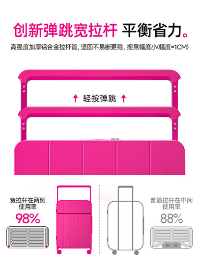 DTA front opening suitcase for women 2025 new multi-functional 20-inch boarding box wide pull rod pink suitcase