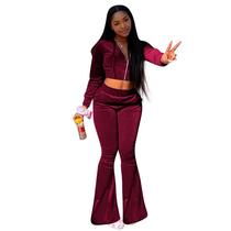 Fashion womens velvet hooded wide leg pants sports casual