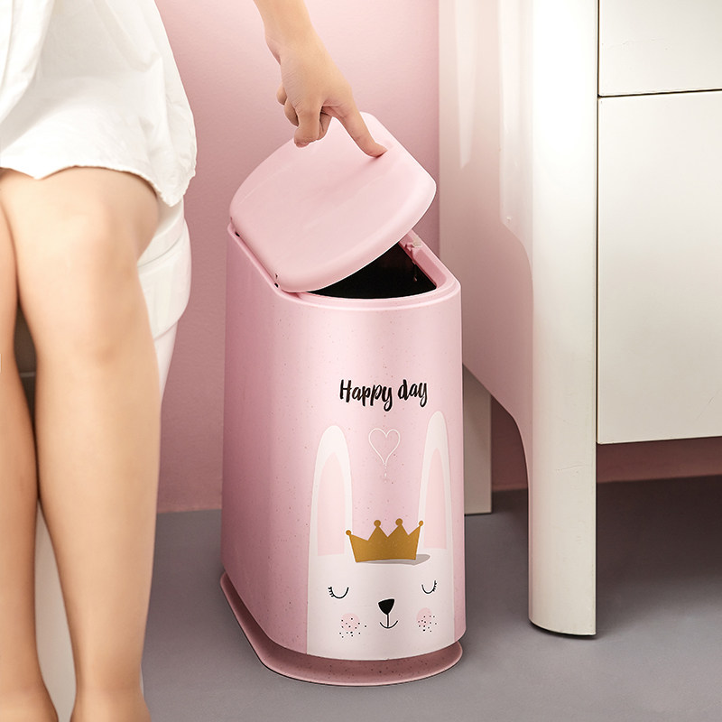 Cute Trash Can home Toilet Makeup Room With Lid Toilet Paper Basket Narrow Slit Creative Living Room Covered and Sewn Rubbish