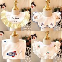 Infant bibs pure cotton 360-degree rotating baby bibs anti-spitting saliva napkins Korean style lace side rice pockets
