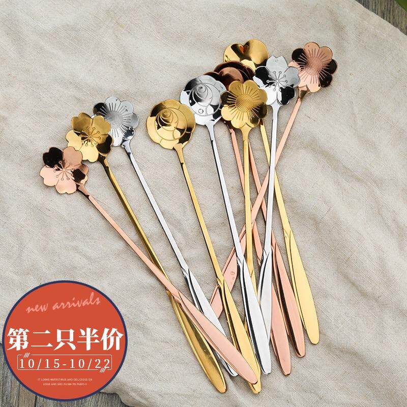 Japanese stainless steel flower tea spoon beautiful good-looking small spoon mug single net red petal long handle