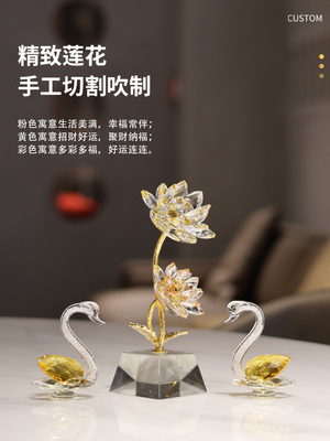 K9水晶花莲花天鹅客厅卧室书桌摆件装饰轻奢高档家居乔迁开业礼物