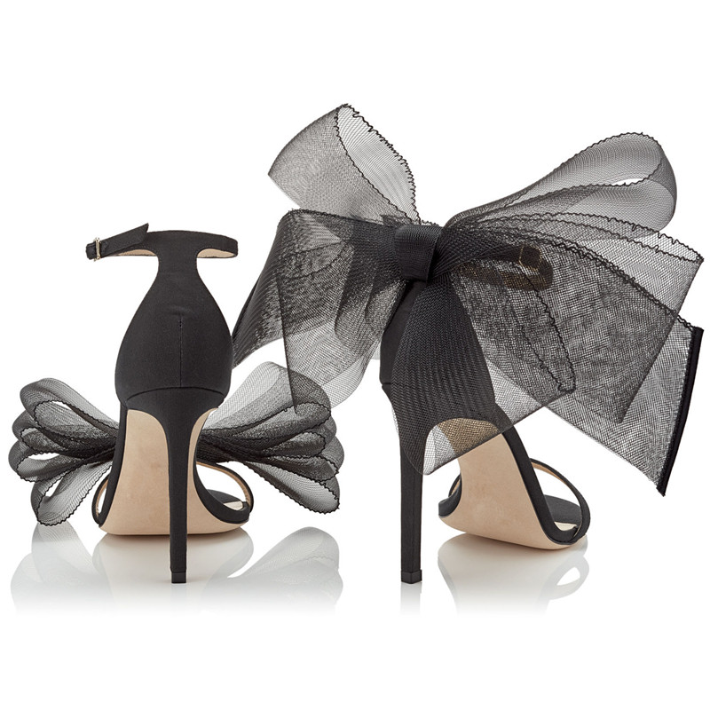 European and American Station Summer New One Belt Sandals Women's High Heels Thin Heels Flower Bow Style Sexy Banquet Shoes