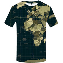 New Cross - Border E - Commerce Mens World Map 3 shirt casual round collar shirt manufacturer shirt short - sleeve printing