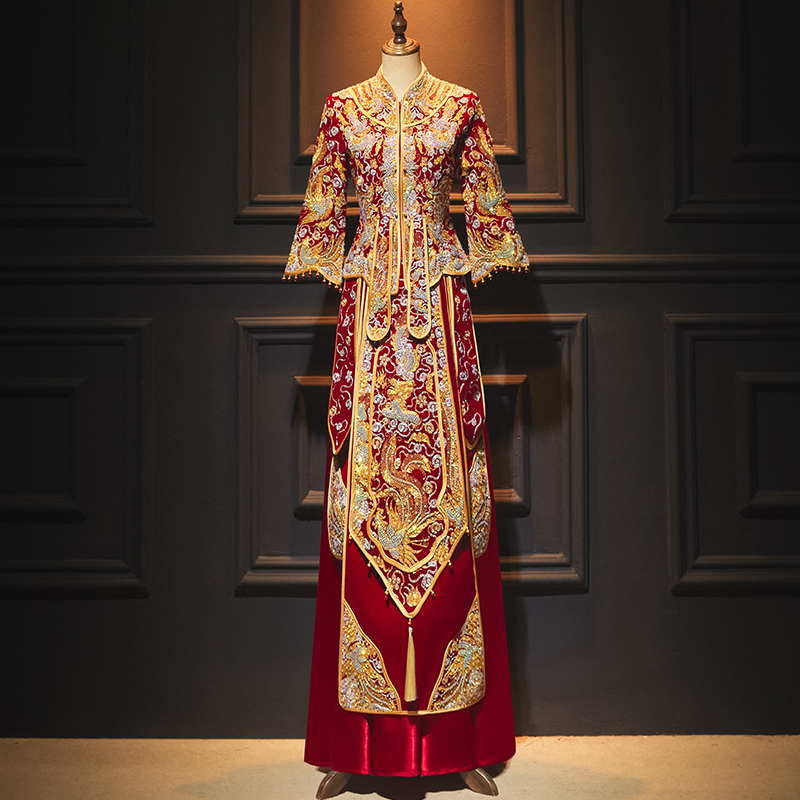Three -year old shop over 20 colors of color wedding dresses show 2023 Bride's wedding dragon and phoenix gown wedding dress phoenix crown