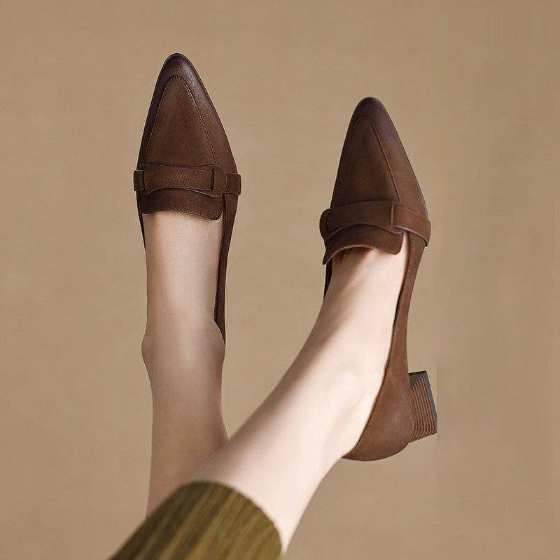 Ocnltiy Light Extravaganza Red Genuine Leather Lefu Shoes Women 2023 Spring Autumn New Women's Shoes Retro 100 Hitch Heel Single Shoes-Taobao