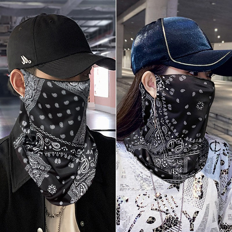 Sunscreen mask men's and women's ice silk ear hanging neck neck scarf summer sunshade face mask neck sleeve cashew flower riding face towel tide