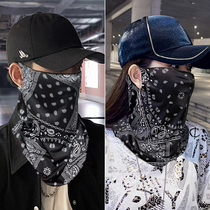 Sunscreen mask men and women ice silk ear hanging neck scarf summer sunshade face mask neck set cashew flower riding face scarf tide