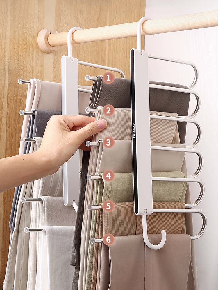 Folding pants rack Telescopic multi-function multi-layer pants hanger Household magic pants clip Wardrobe storage artifact Pants hanger