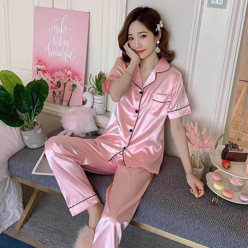 Pajamas girl short sleeve plus size silk ultra-thin breathable large size loose home suit trousers