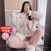 Coral Suede Pajamas Woman Winter Thickened BIG CODE WARM NEW SWEET AND BEAUTIFUL FLANNEL AUTUMN WINTER WEATHER SUIT CAN BE EXTERNALLY WORN