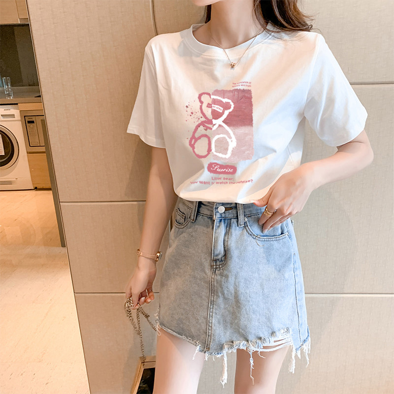 Champion Story Cotton Bear Short Sleeve T-Shirt Women's Summer 2022 New White T-shirt Half Sleeve Top ins