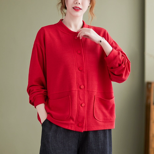 Однотонный кардиган для отдыха, куртка для матери, для среднего возраста, 2024 года, в корейском стиле, большой размер, в западном стиле