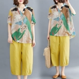 Летняя одежда для пожилых людей для матери, комплект, для среднего возраста, большой размер, из хлопка и льна, в западном стиле