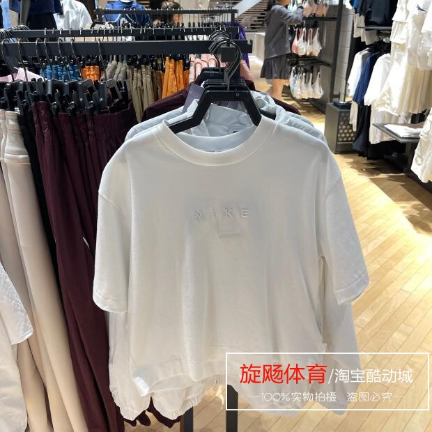 Nike Nike T-Shirt for Women 2025 Summer Sports Loose Embroidered Lettering Round Neck Pure Cotton Short-Sleeved Hv4956-410