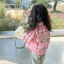 Girls shirts spring and autumn 2024 new baby and childrens clothing Western-style jackets fashionable autumn spring pure cotton shirts