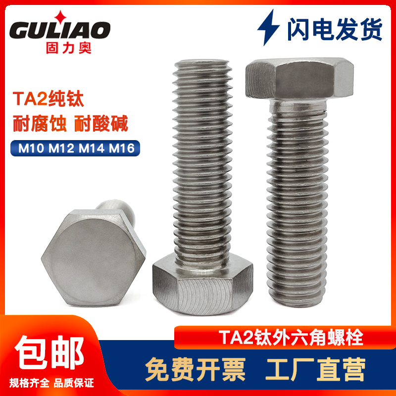 M10M12M14M16 titanium screw titanium alloy screw TA2 pure titanium outer hexagonal bolt Gr2 titanium outer hexagonal screw
