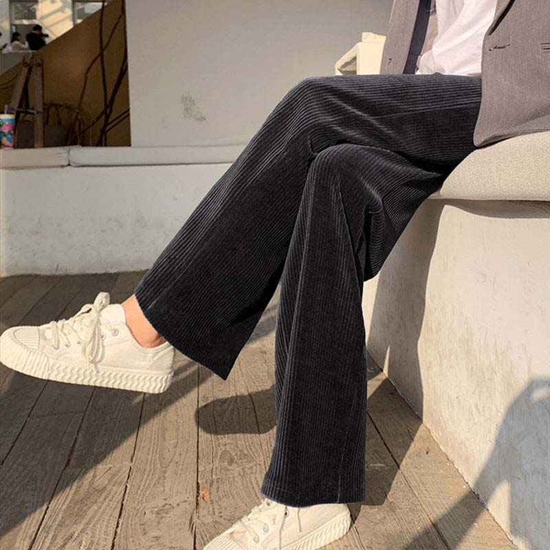 Casual wide-leg pants women's winter and spring high-waist mopping pants corduroy plus velvet thickened loose slim vertical trousers