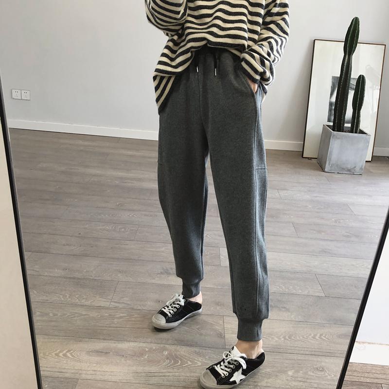 Gray plus velvet harem pants women's autumn winter spring high waist loose casual sports pants nine points thickened leggings sweatpants tide brand