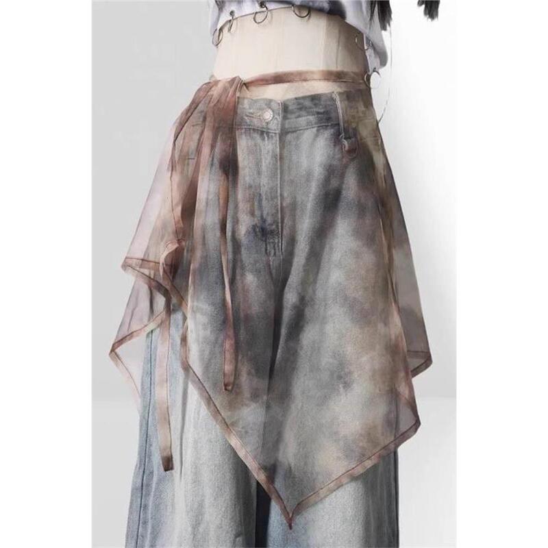 Tie-Dye Mesh Skirt for Women, Summer Wasteland Style, Layered Trendy Beach Cover-Up Skirt, One-Piece Tie-Up Skirt