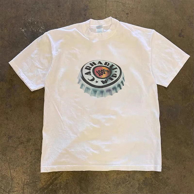 Carhartt Wip American Retro Bottle Cap Round Logo Print Everyday Versatile Casual Pure Cotton Short-Sleeved T-Shirt Carhartt Wip American Retro Bottle Cap Round Logo Print Everyday Versatile Casual Pure Cotton Short-Sleeved T-Shirt