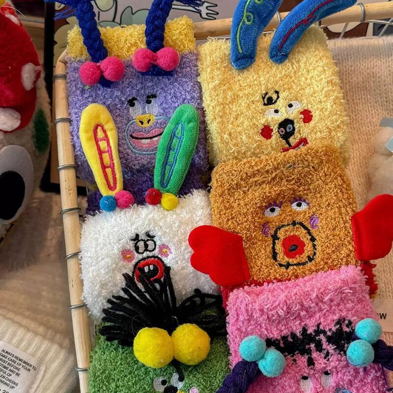 Quirky and Cute Coral Fleece Socks for Women, Plush Autumn and Winter Thickened Warm Sleep Floor Socks, Mid-Calf Length